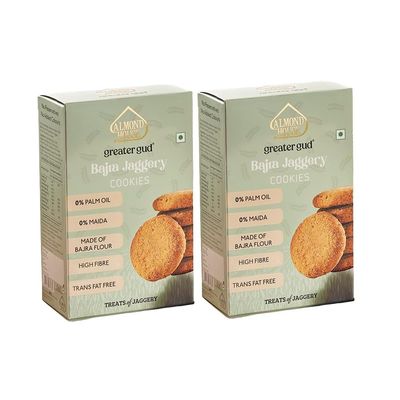 Almond House Bajra Jaggery Cookies | No Maida, No Processed Sugar | Gluten Free | Millet Cookies | Healthy Snack | 100% Vegetarian | Perfect For Gifting | Ready To Eat | Pack of 2-100gm Each