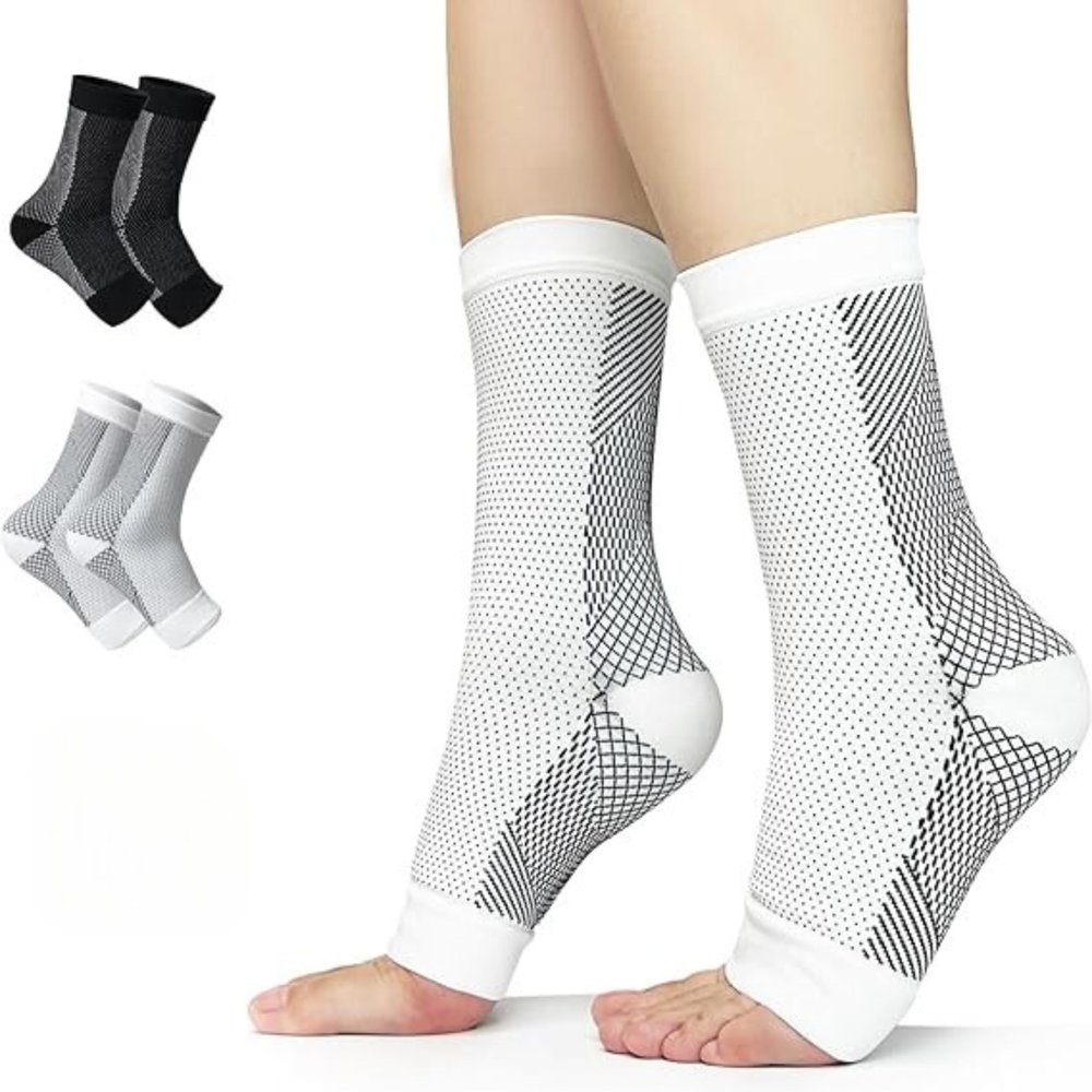 Ecosync Unisex Bamboo Cotton Orthopedic Neuropathy Socks | Sweat-Absorbing,Moisture-Wicking Ventilated, Soft & Sturdy | Anti-Odor, Sustainable, Seam-Free | Pack of 2 - White & Black