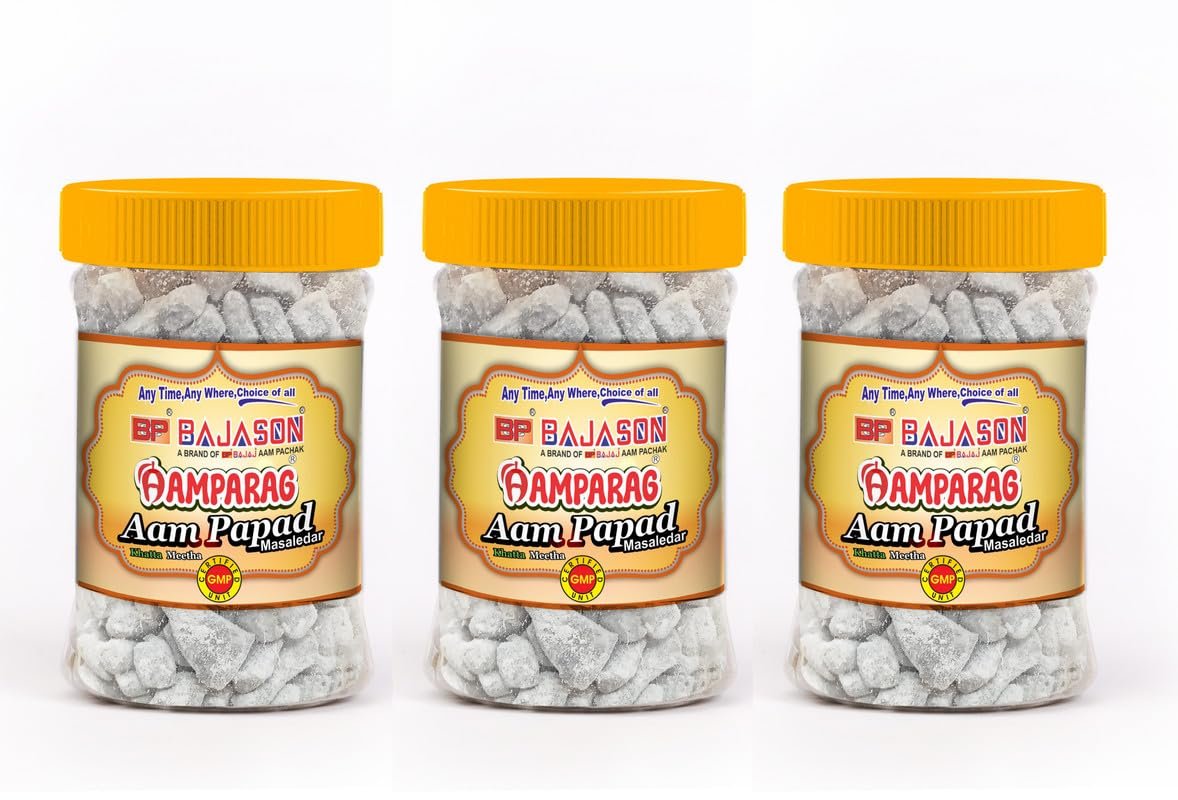 Bajason Aam Parag Aam Papad | Natural & Digestive | Khatta Meetha Mukhwas, Mouth Freshner (Pack Of 3, 200g each)