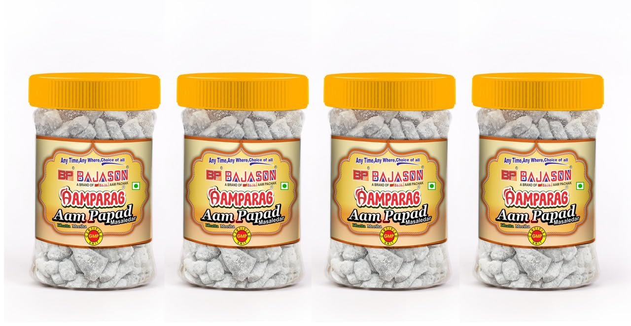 Bajason Aam Parag Aam Papad | Natural & Digestive | Khatta Meetha Mukhwas, Mouth Freshner (Pack Of 4, 200g each)
