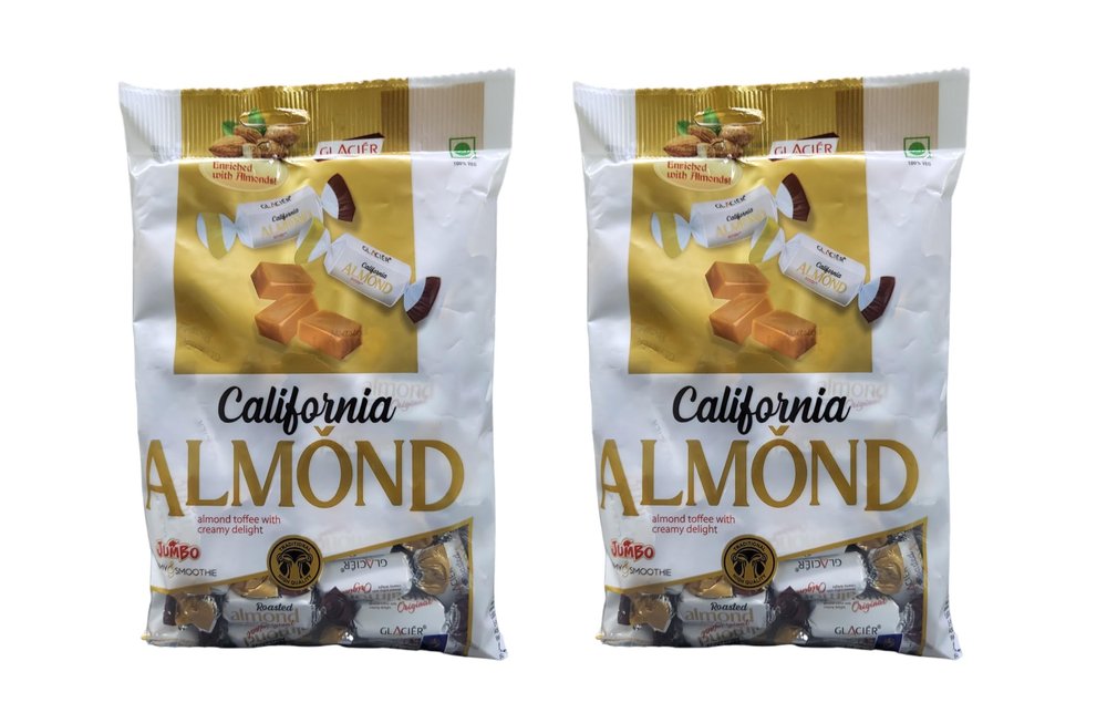 Glacier California Almond Toffee | Soft and Tasty California Almond Toffees With Creamy Delight | Jumbo Creamy and Smoothie | Poly Pack of 2/50 pcs in Each Pack/ 300gm x2