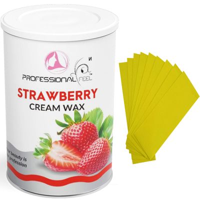 Professional Feel Strawberry Cream Wax With 32 Wax Strips, hydro soluble wax For Face, Upper Lips, Arms, Legs, Bikini Line, Underarms, Finger and Full Body | Men & Women (800 Grams)