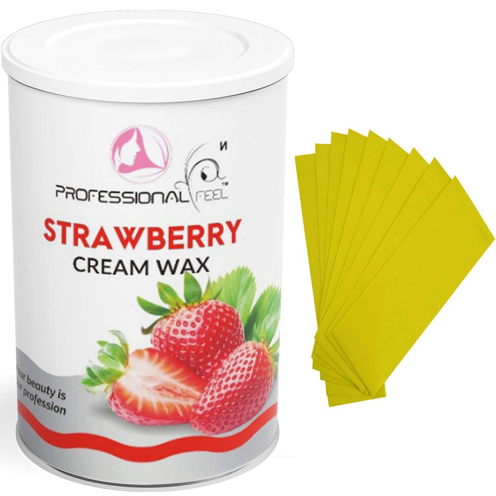 Professional Feel Strawberry Cream Wax With 32 Wax Strips, hydro soluble wax For Face, Upper Lips, Arms, Legs, Bikini Line, Underarms, Finger and Full Body | Men & Women (800 Grams)