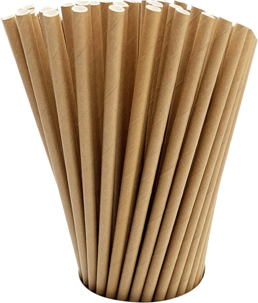 Comfy Package Brown Paper Straws 200 Count | 8 mm Diameter, 197 mm Length | 450 GSM 4-Layer Food Grade Disposable Straws for Juice, Cold Drinks & Mocktails