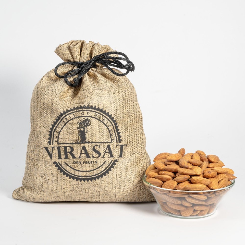 100% Natural And Premium California almonds 500gm| Quality badam giri | Almonds - Rich In Protein| |Whole Natural Badam Dry Fruits, Sealed for Freshness in Stylish Jute Pouch