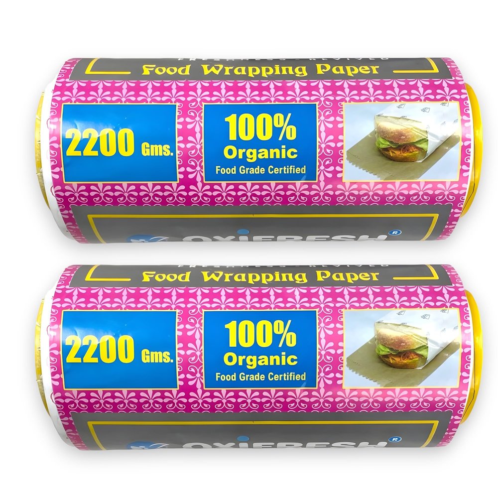Oxifresh Food Wrapping Paper 2200 GMS | 40 GSM | Multipurpose use| FDA Approved| Oil & Grease Resistant | Non-Stick | Wrap Roti, Paratha, Burger, Sandwich, Baking | Food Wrap Paper Roll | Pack of 2