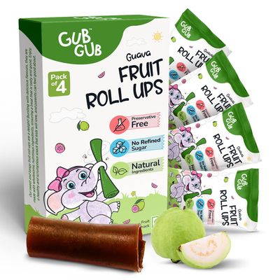 GubGub Kids Fruit Roll Ups | Pack of 4 x 15g | Organic Baby Snacks 12+ Months | Natural, No Preservatives | Healthy Guava & Mixed Fruit Flavours
