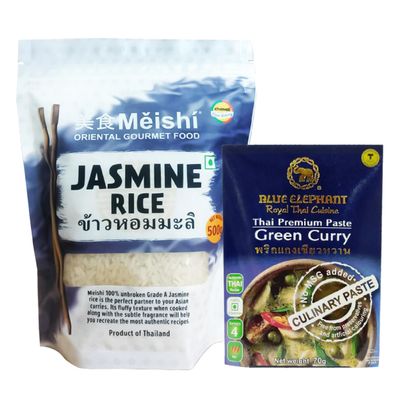 Blue Elephant Thai Green Curry Paste With Meishi Thai Premium Jasmine Rice