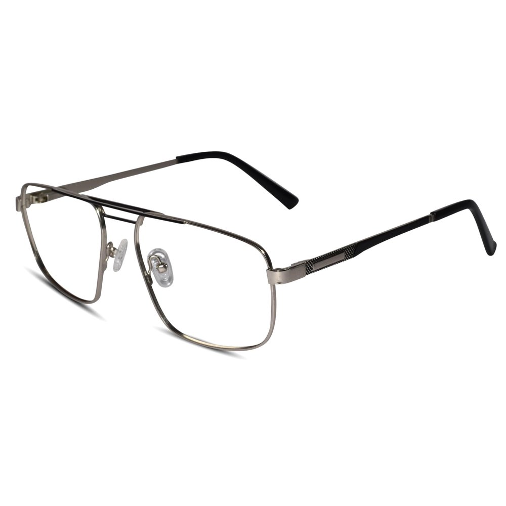 LensKandy | Zero Power Antiglare & Bluecut Computer Glasses | UV Protection Rectangular Marcel Specs For Men | Silver | Medium (LKCG9002-SILVER)