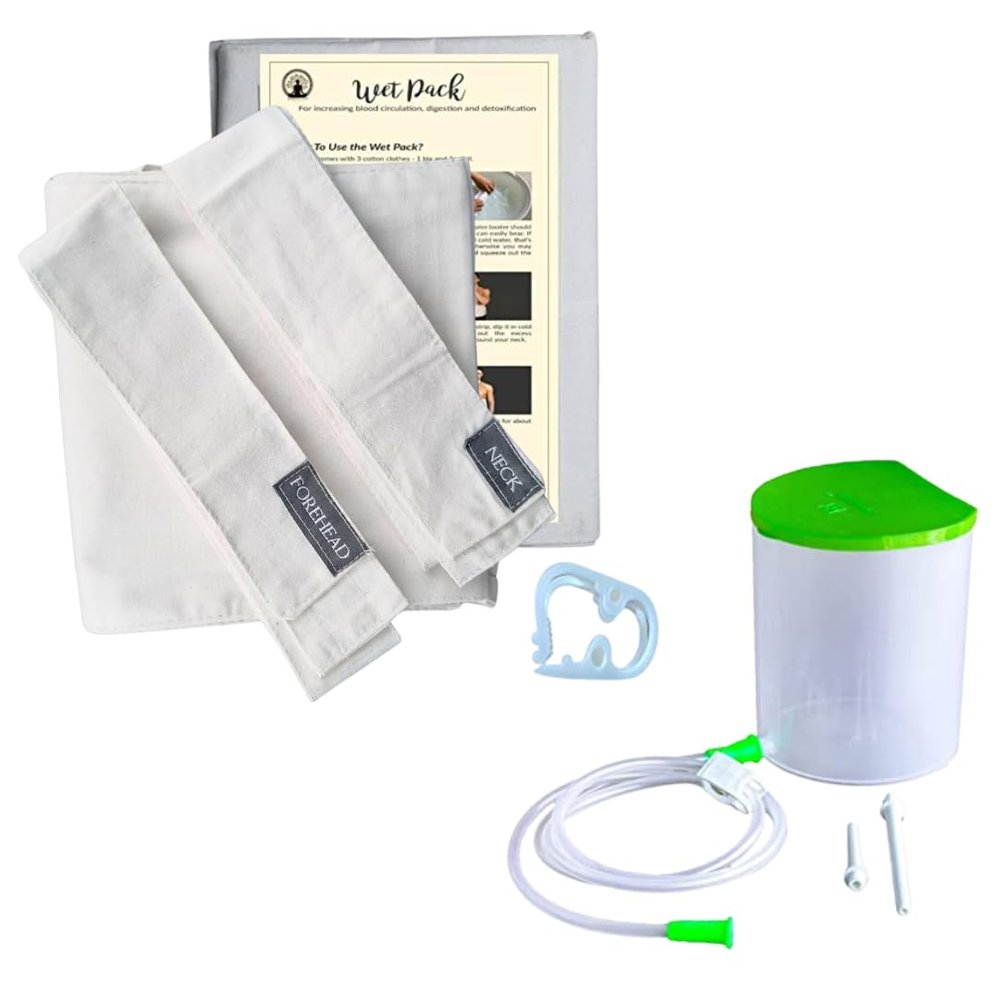 Manushya Life Wet Pack cotton patti and Enema kit Satvik 1500ml improved model combo pack with user manual