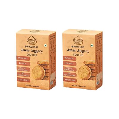 Almond House Cookies | No Maida, No Processed Sugar | Gluten Free | Millet Cookies | Healthy Snack | 100% Vegetarian | Perfect For Gifting | Ready To Eat | Pack of 2-100gm Each (Jowar Jaggery Cookies)