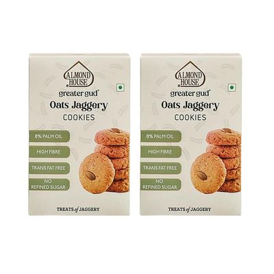 Almond House Oats Jaggery Cookies | No Maida, No Processed Sugar | Gluten Free | Millet Cookies | Healthy Snack | 100% Vegetarian | Perfect For Gifting | Ready To Eat | Pack of 2-100gm Each
