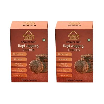 Almond House Cookies | No Maida, No Processed Sugar | Gluten Free | Millet Cookies | Healthy Snack | 100% Vegetarian | Perfect For Gifting | Ready To Eat | Pack of 2-100gm Each (Ragi Jaggery Cookies)