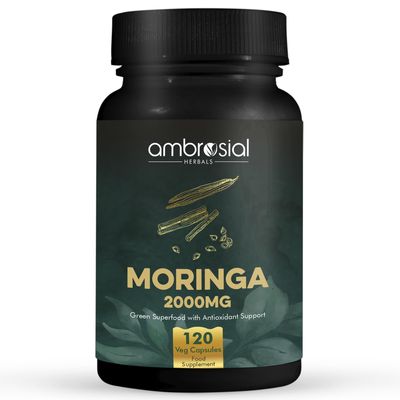 Ambrosial Moringa Capsules 2000mg | Moringa Leaf Extract | Plant-Based Herbal Supplement | Natural Wellness Support | 120 Vegan Capsules