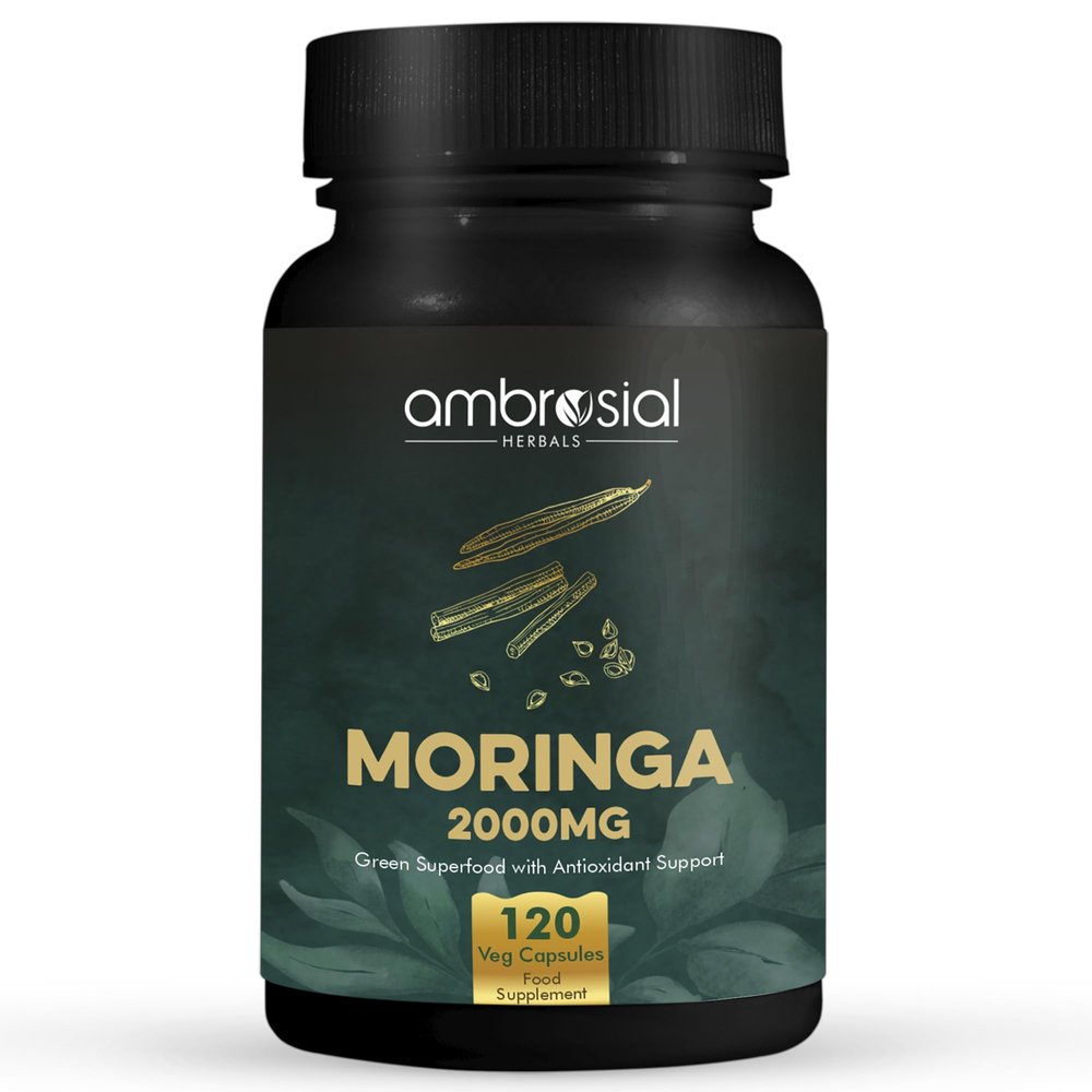 Ambrosial Moringa Capsules 2000mg | Moringa Leaf Extract | Plant-Based Herbal Supplement | Natural Wellness Support | 120 Vegan Capsules