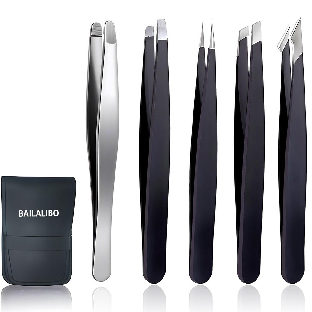 BAILALIBO Tweezers for Women Facial Hair, 5Pcs Eyebrow Tweezers for men, Ingrown Hair Tweezers, Professional Stainless Steel hair removal Tweezers