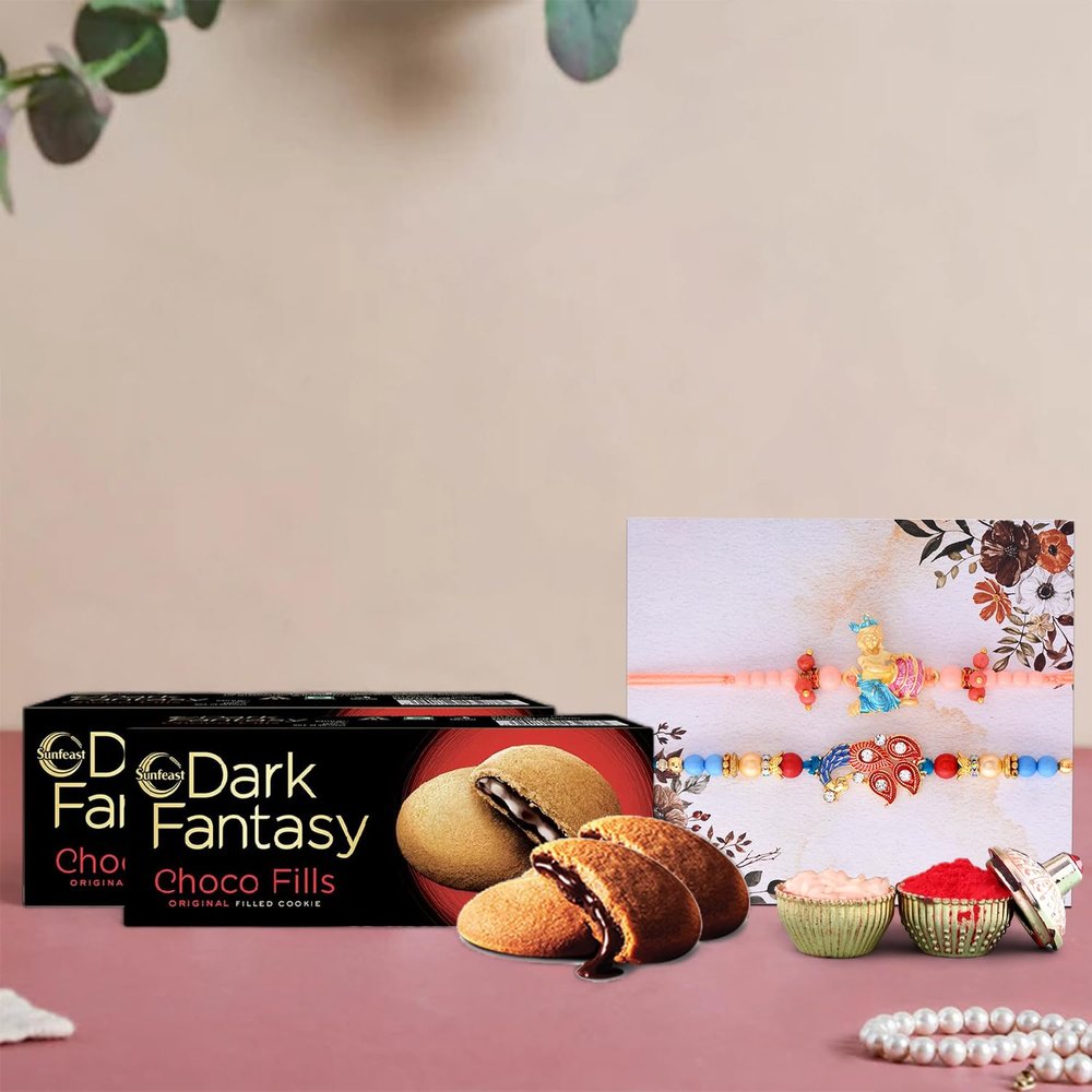Ascension Rakhi Gift Hamper Rakhi Combo Gift Pack of 2 Rakhi for Brothers with Chocolate Gifts Raksha Bandhan Gift for Bhaiya Bhabhi Rakhi Chocolate Combo Gift for Brother Rakhi With Dark Fantasy Pack