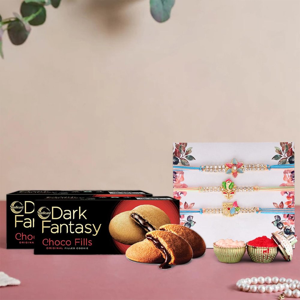 Ascension Set of 3 Rakhi for Brothers with Chocolate Gifts Rakhi Gift Hamper Raksha Bandhan Gift for Bhaiya Bhabhi Rakhi Combo Gift Rakhi Chocolate Gift for Brother Rakhi With Dark Fantasy Pack