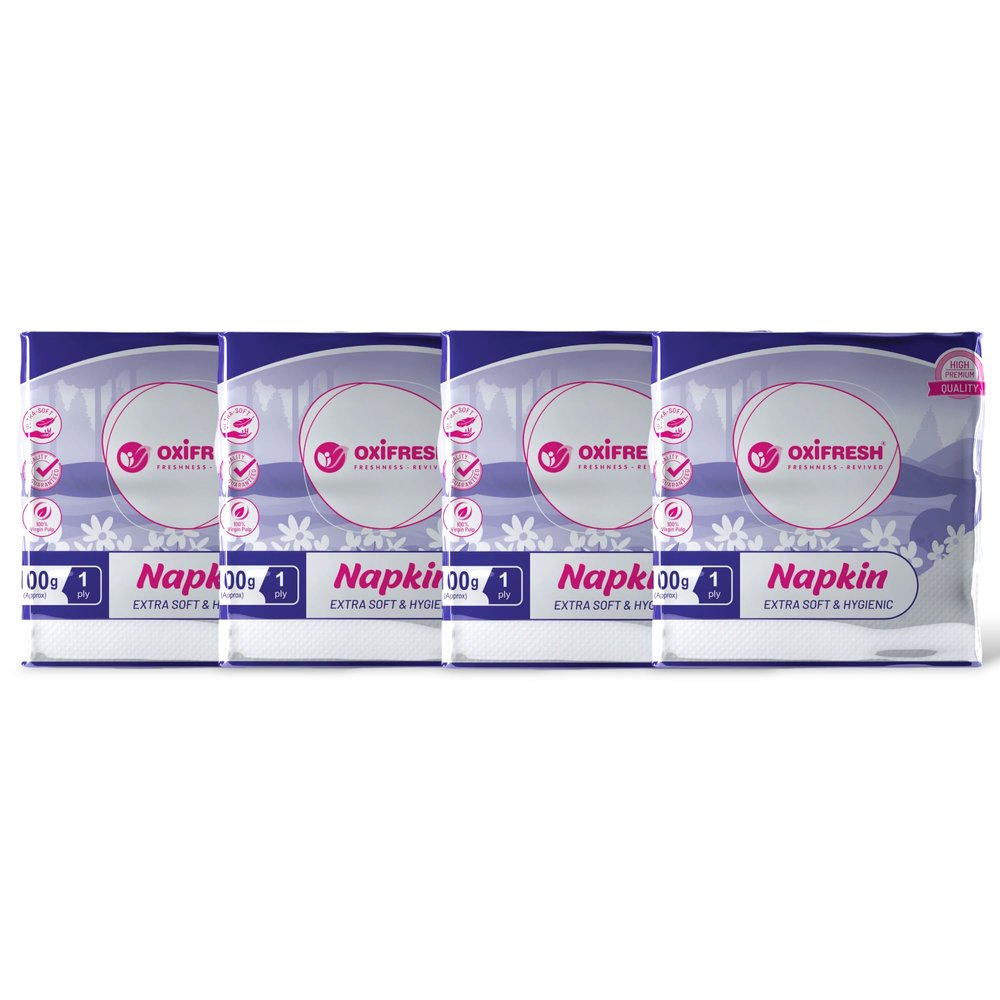 Oxifresh Tissue Paper Napkin | 75 N Pulls | 100% Virgin Pulp | Soft & absorbent | Napkin for Hygiene (Pack of 4) (Blue)