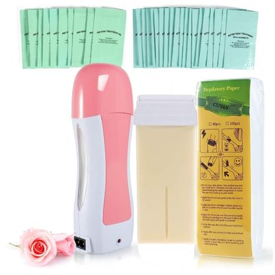CUVLY Roll on Wax Hair Removal Wax Kit Wax Heater machine Wax Refill Cartridge Wax Strips With Wipes Waxing kit for Women (Pack of 5)