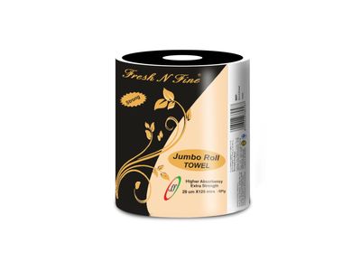 Fresh N Fine Jumbo Roll Toweling Tissues 1 Ply Toweling, 250 mtr - Kitchen Tissue Paper Roll, Ultra-Absorbent & Tear-Resistant | Pack of 2.