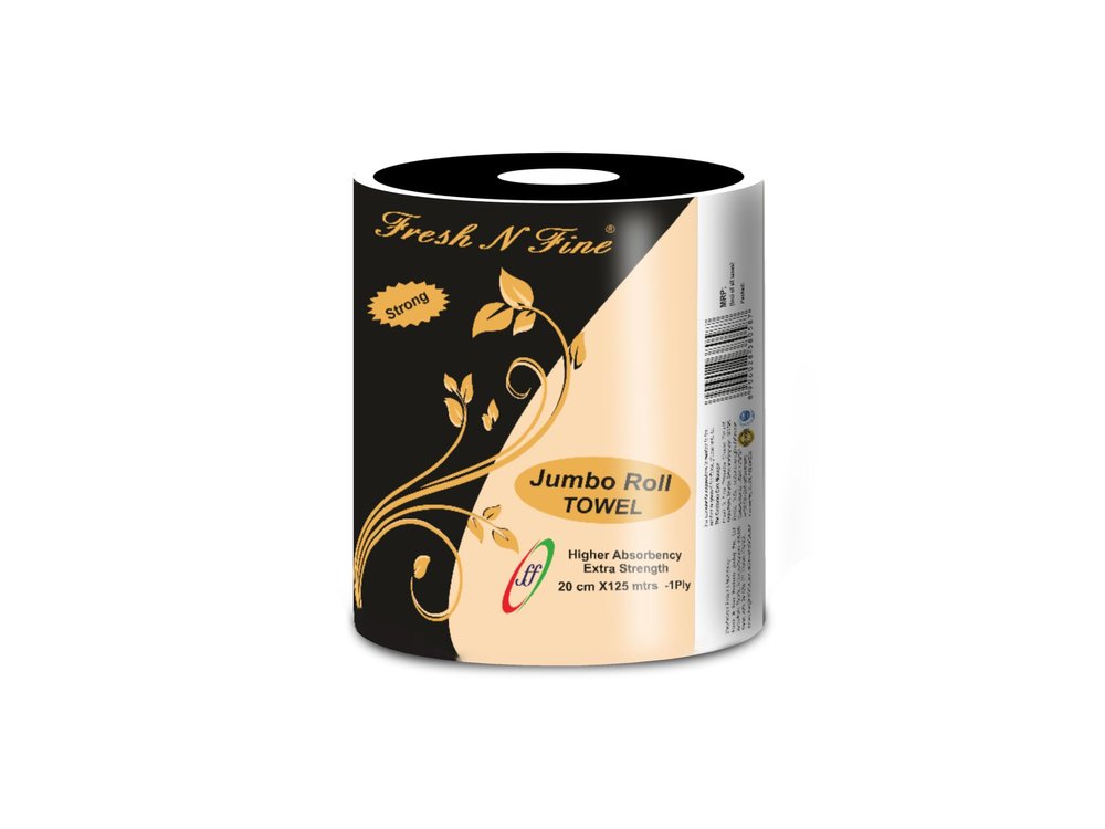 Fresh N Fine Jumbo Roll Toweling Tissues 1 Ply Toweling, 250 mtr - Kitchen Tissue Paper Roll, Ultra-Absorbent & Tear-Resistant | Pack of 2.