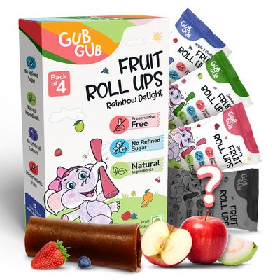 GubGub Kids Fruit Roll Ups Rainbow Snacks | Pack of 4 (15g Each) | Organic & Natural Baby Snacks | Healthy Toddler Food for 12+ Months
