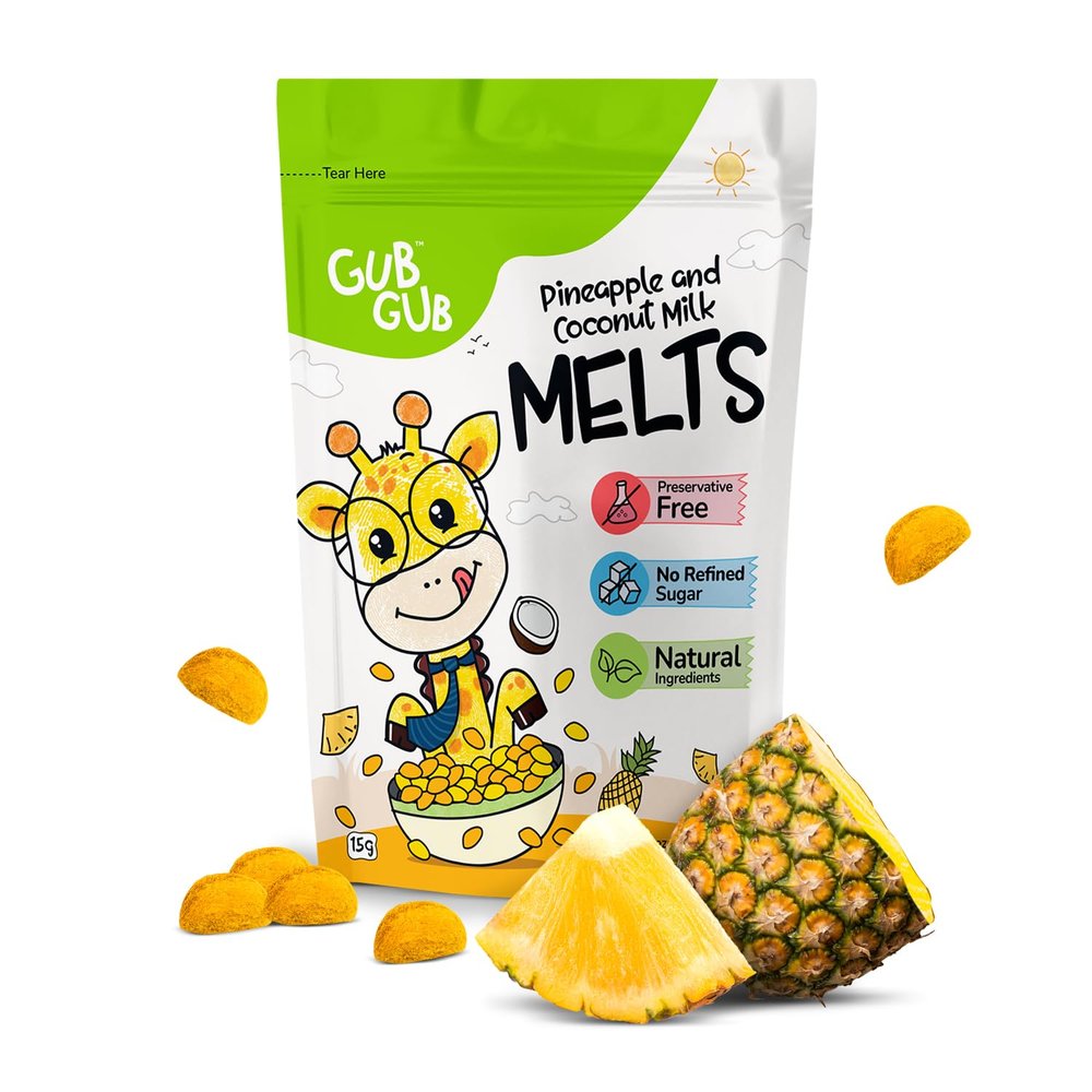 GubGub Kids Fruit Melts | Healthy Pineapple Puffs Snacks 15g | Baby & Toddler Snacks 112 Years | Real Fruit Pulp | No Preservatives | Travel-Friendly Pack