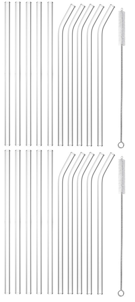 SAVE Reusable Glass Straw Set | Drinking Straws & Cleaning Brush | Ecofriendly Multiuse Drinking Straws | Cute Straws for Cocktails, Mocktails, Shakes & More Drinks (White Combo, 20)