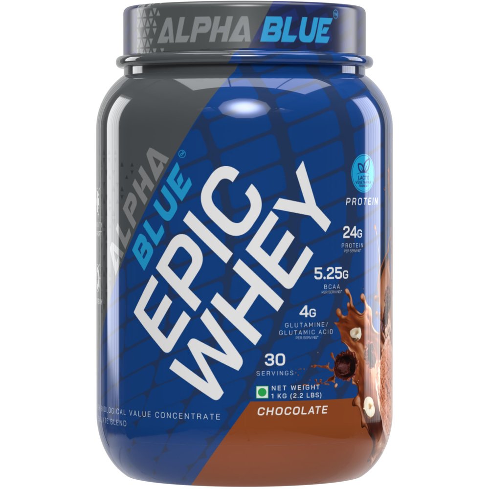 ALPHABLUE Epic Whey Protein with Glutamine and BCAAs | High Biological Value for Muscle Growth and Recovery | Easy Mixing and Consumption | Ideal for Athletes and Bodybuilders| CHOCOLATE | 1 KGS |