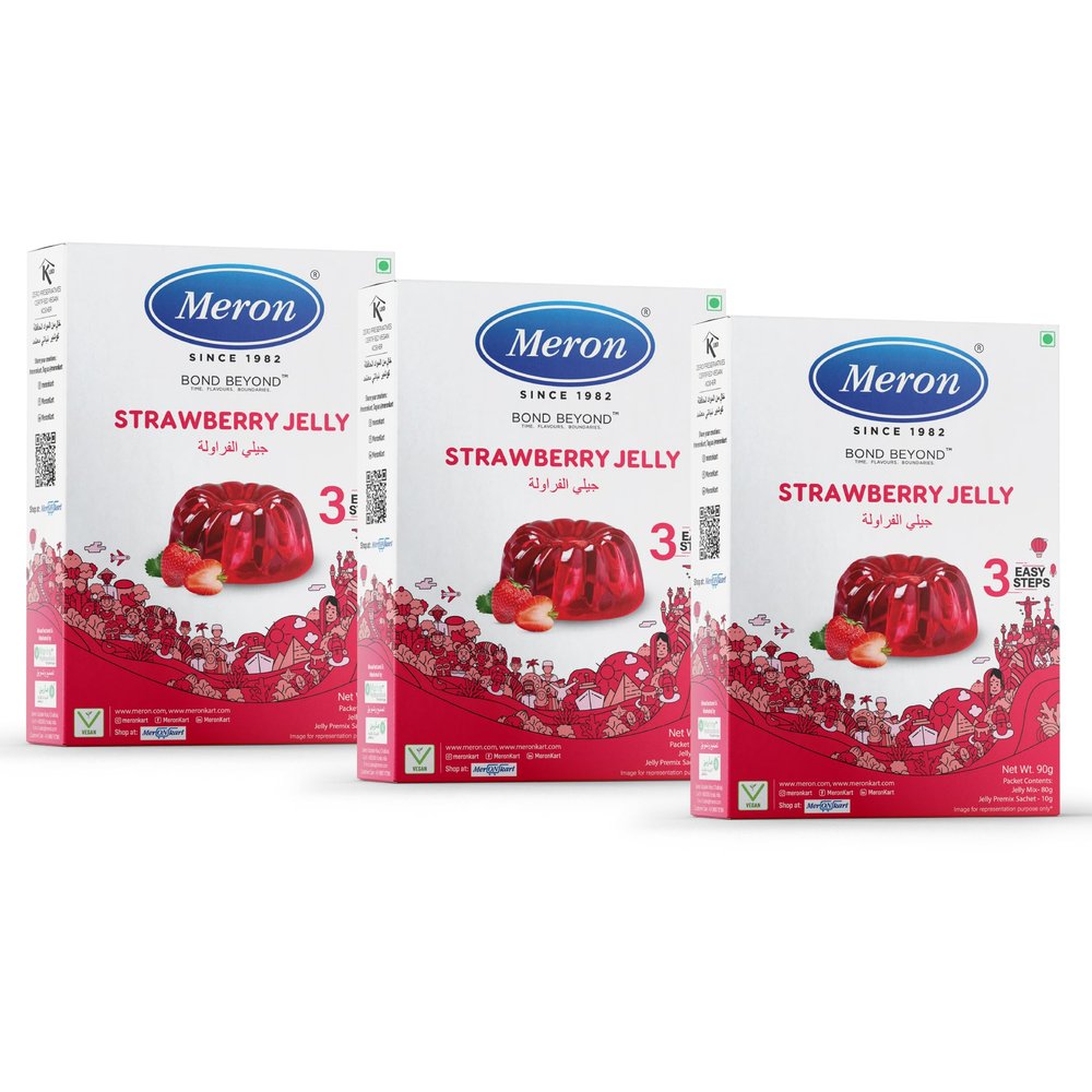 Meron Strawberry Jelly Premix 270 g | Instant Dessert Mix | 100% Vegetarian | Preservative Free | Make in 3 Easy Steps | Ready to Make Strawberry Jelly Powder