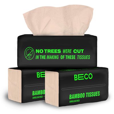 Beco Bamboo Facial Tissue Paper Box-Soft Pack | 200 pulls x 3 packs | Super Soft, Skin Friendly & Highly Absorbent Face Tissue Napkins | Car Tissues | 100% Natural & Ecofriendly | 2 ply-600 Pulls