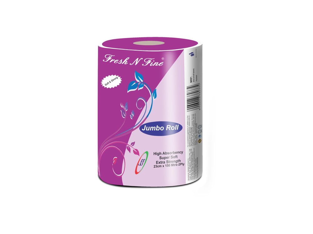 Fresh N Fine Jumbo Kitchen Tissue Paper Roll | 2 Ply, 300 mtr - Ultra-Absorbent & Tear Resistant | Towel Tissue Paper - Size : 23 cm x 150 m, Pack of 2.