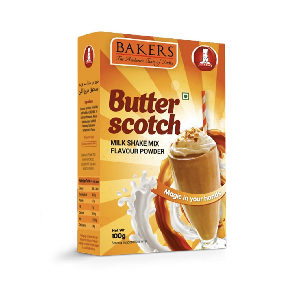 BAKERS Milk Shake Mix Powder - Butterscotch Flavor (100g x 4, 400g) | Instant Thick & Creamy Shake Mix | Rich & Delicious Dessert Drink | Ready to Mix with Milk | No Preservatives