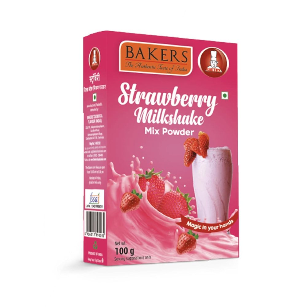 BAKERS Milk Shake Mix Powder - Strawberry Flavor (100g x 4, 400g) | Instant Thick & Creamy Shake Mix | Rich & Delicious Dessert Drink | Ready to Mix with Milk | No Preservatives |Ready in 30 Sec