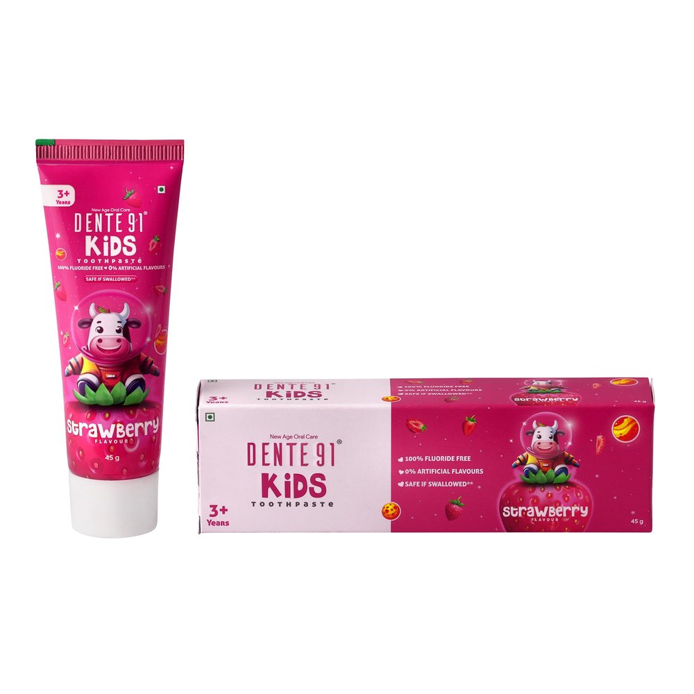 Dente91 Kids Toothpaste, Protects against dental caries & Hypersensitivity, Fluoride Free, Strawberry Flavour - 45 g