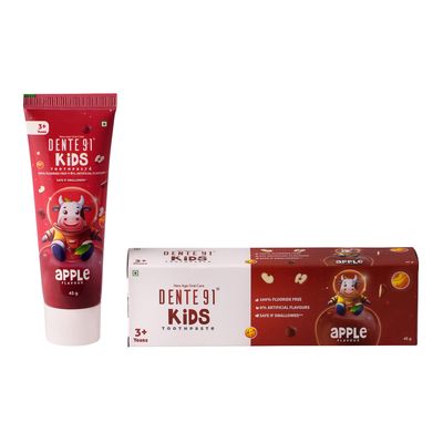 Dente91 Kids Toothpaste, Protects against dental caries & Hypersensitivity, Fluoride Free, Apple Flavour - 45g