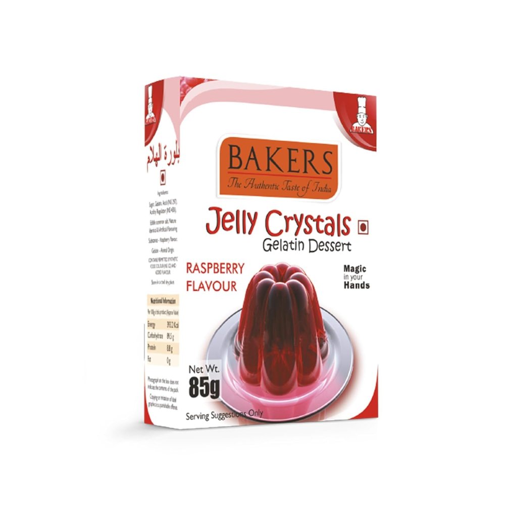 BAKERS Jelly Crystals (Gelatin Dessert) | Raspberry Flavour | Non-Vegetarian | Berry-licious flavor | Dessert Instant Premix | Pack of 4 (85 gm x 4)