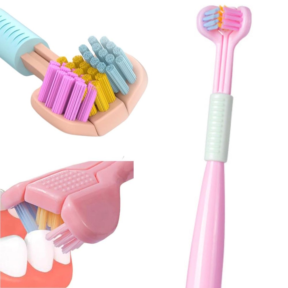 Athelas 3 Sided Manual Toothbrush For Kids| Premium Easy To Use For Deep Cleaning With Super Soft Bristles ,Under 6 Years Old (Pink),1 Count