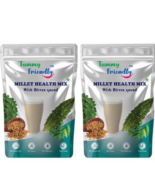 Tummy Friendly Foods Millet Health Mix for diabetes with Bitter Gourd. Multi Millet Health Mix Powder for Adults Organic. Bitter Gourd, Methi Seeds, Moringa Leaves for Diabetes. Gluten Free Diabetic Friendly - 200g, (100g each pack)