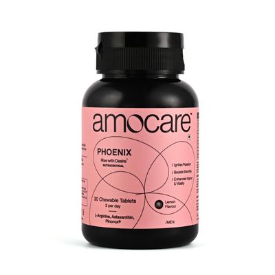 Amocare Chewable Tablets for Men | L-Arginine, Astaxanthin, Pine Bark Extract | Boosts Stamina | Enhances Vigour | Improves Vitality | Lemon Flavour | 100% Veg (30 Tablets)