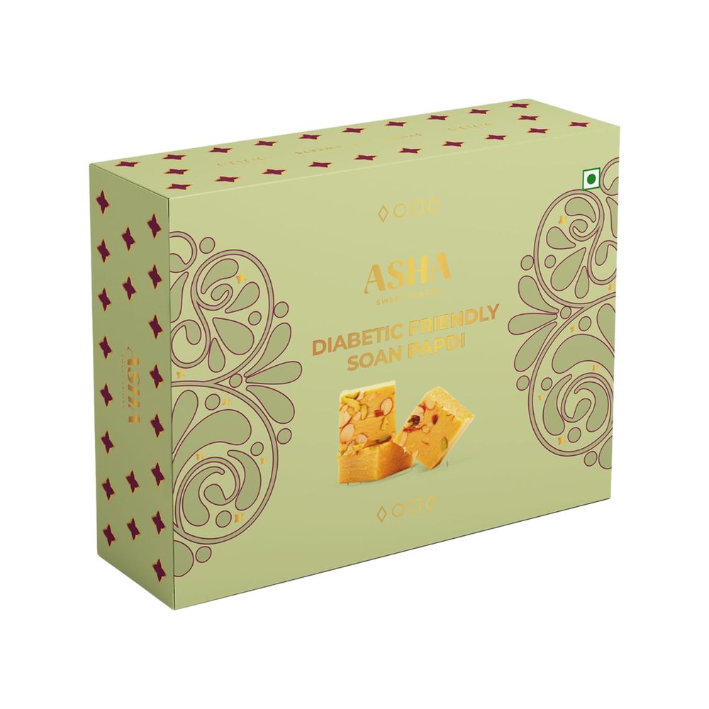 ASHA SWEET CENTER Sweets Premium Handcrafted Diabetic Friendly Soan Papdi-250Gm|Authentic Indian Dessert Made With Pure Ghee&Low Gi Sugar|Exclusive Sweets Gift Box For Any Occasion&Celebration|Pack Of