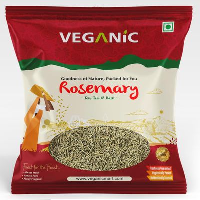 Veganic Rosemary Leaves | Gulmehendi/Rosmarinus | Dried Herbs for Hair Growth & Scalp Care | Natural Seasoning for Pasta, Soups, Salad & Cooking (100g)