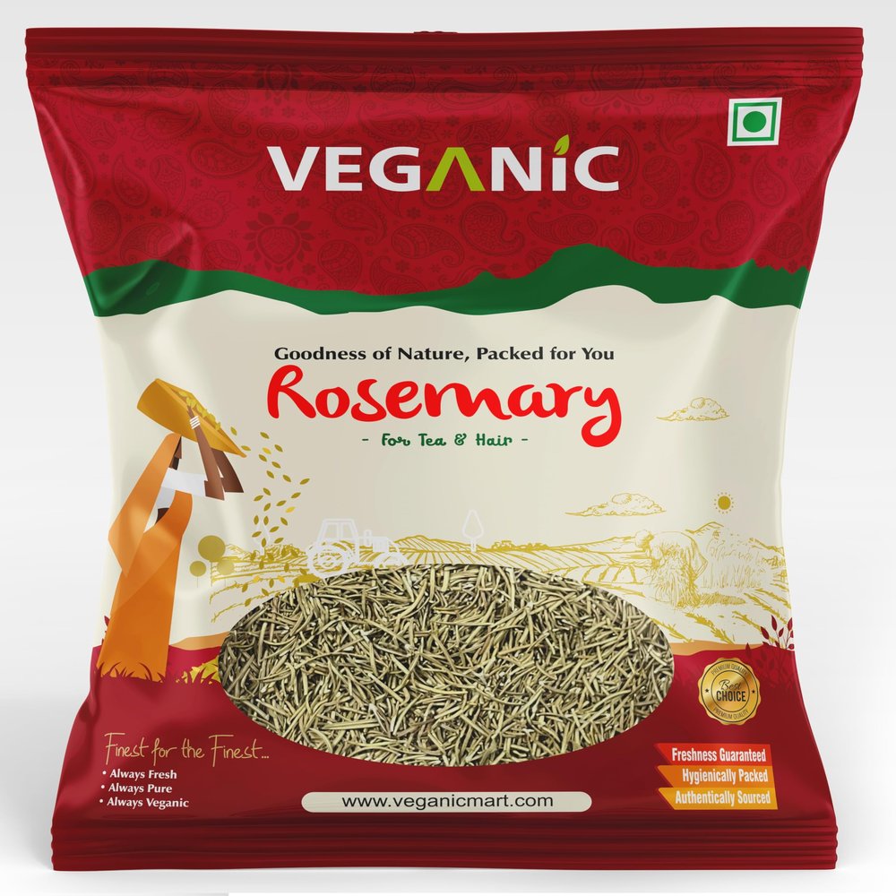 Veganic Rosemary Leaves | Gulmehendi/Rosmarinus | Dried Herbs for Hair Growth & Scalp Care | Natural Seasoning for Pasta, Soups, Salad & Cooking (100g)