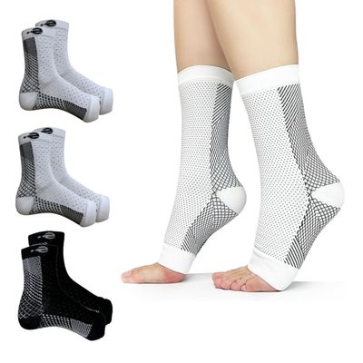Ecosync Compression Socks Combo Pack of 3, White/White/Black - Best Rated for Men, Ortho Bamboo Neuropathy, Cooling for Women, Nano for Men, Pain Relief, Open Toe, Copper Neuro, Eco-Friendly
