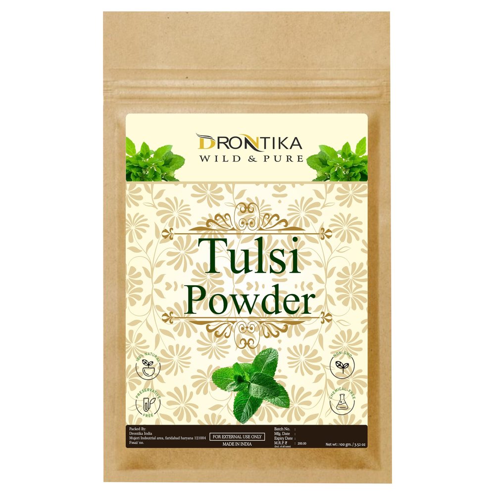 Drontika Organic the Tulsi Original Tulsi Leaves Powder (100 Grams) (Pack of 1) | Holy Basil Powder For Health, Skin & Hair| Non GMO | No Added Preservative Ayurvedic & Herbal
