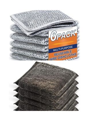 Combo of 6pc Multipurpose Wire Dishwashing Rags for Wet and Dry Stainless Steel Scrubber & 6pc Multipurpose Steel Foam Pad Sponge Kitchen Scrubber Suitable for Dish/Utensils/Tiles, WashBasin (Black)