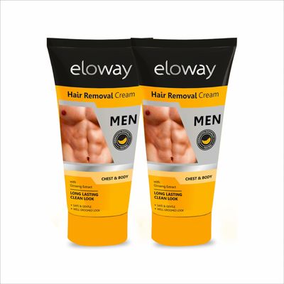 Eloway Hair Removal Cream for Men Pack of 2 - (60g Each) | Painless Hair Removal for Body, Chest, Back & Arms | No Razor Burns, Bumps or Irritation | Smooth, Soft Skin in Minutes | Easy & Mess-Free Application