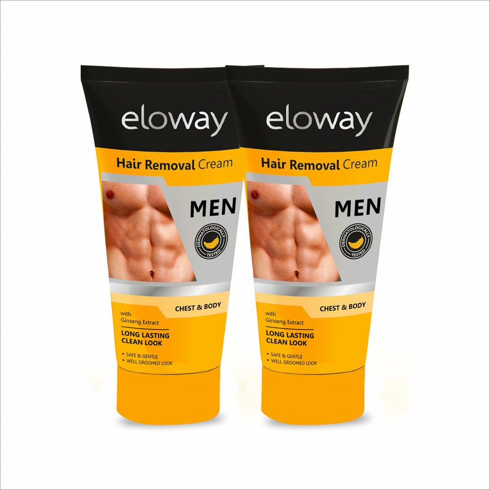 Eloway Hair Removal Cream for Men Pack of 2 - (60g Each) | Painless Hair Removal for Body, Chest, Back & Arms | No Razor Burns, Bumps or Irritation | Smooth, Soft Skin in Minutes | Easy & Mess-Free Application