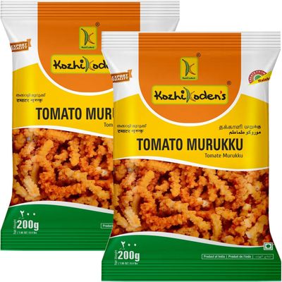 KOZHIKODEN'S Tomato Murukku | 400g (2x200g) | Crispy & Spicy Chakli | Perfect Tea Time Snack | Traditional Kerala Snack | Fresh, Vegan & Healthy